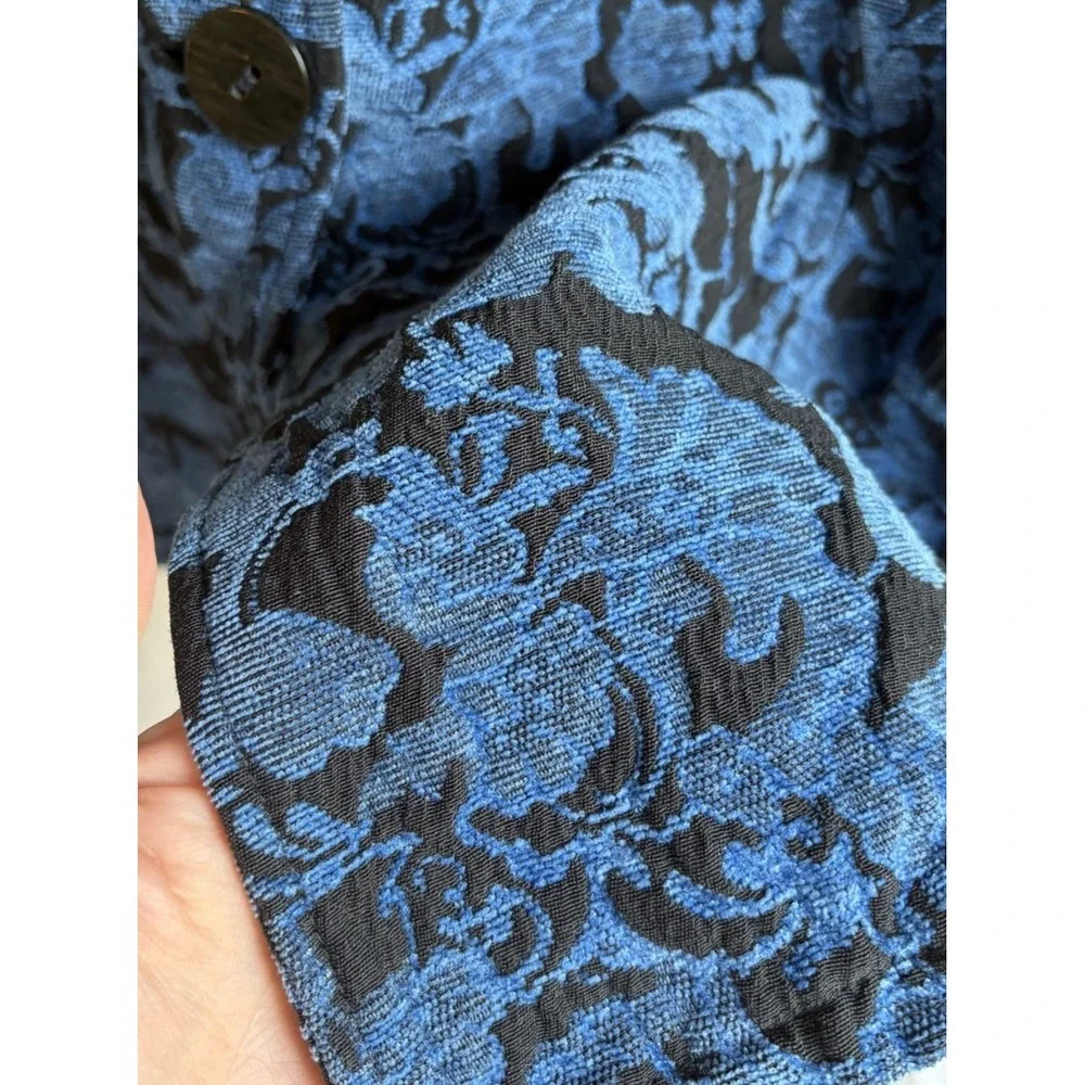 Vintage CMC Blue Floral Tapestry Jacquard Coat M Maximalist Boho Brocade Retro